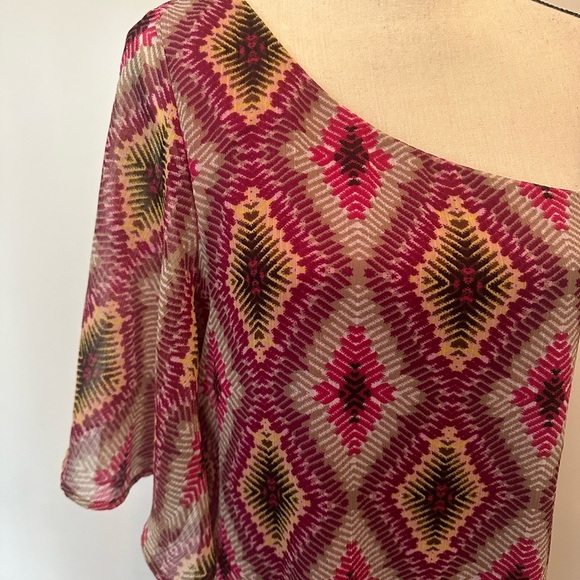 🎄Hello Miss  Abstract One Shoulder Pink Geo Pattern Dress SZ L - Picture 2 of 8